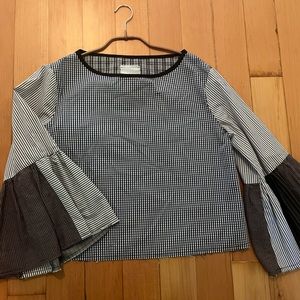 Alexa Stark mixed textile blouse with flared sleeves